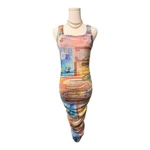 Fuzzi Mesh money print dress